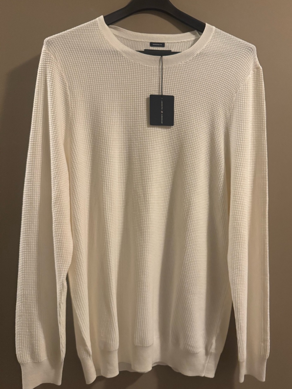 Joseph Abboud Cream Waffle-Knit Crewneck Shirt